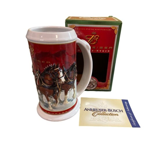 2004 Budweiser Holiday Stein 25th Anniversary Clydesdales w/ Box & COA CS608 - Picture 1 of 6